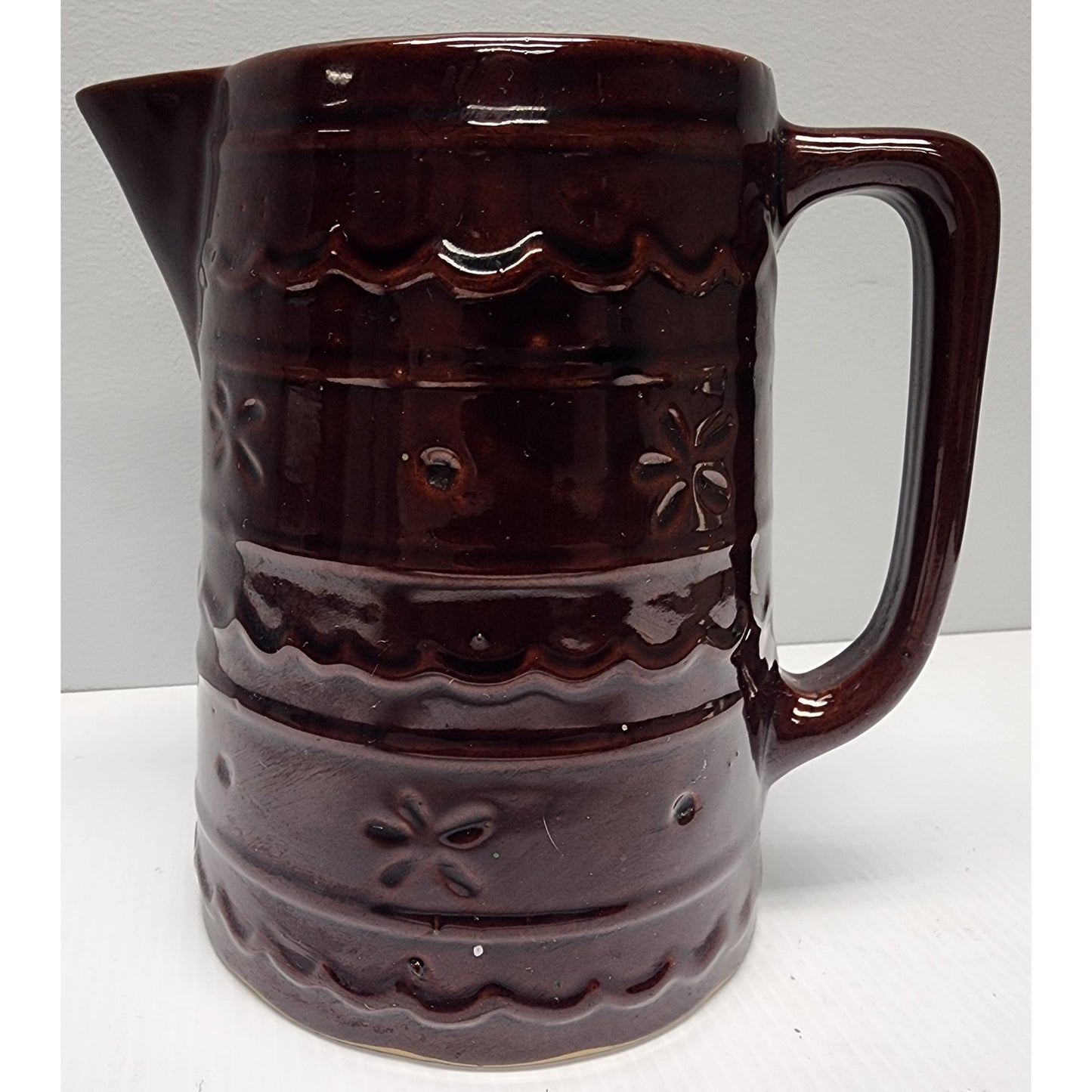 Marcrest Daisy Dot Brown Stoneware Pitcher & 9.5" Plate Ovenproof USA Vintage