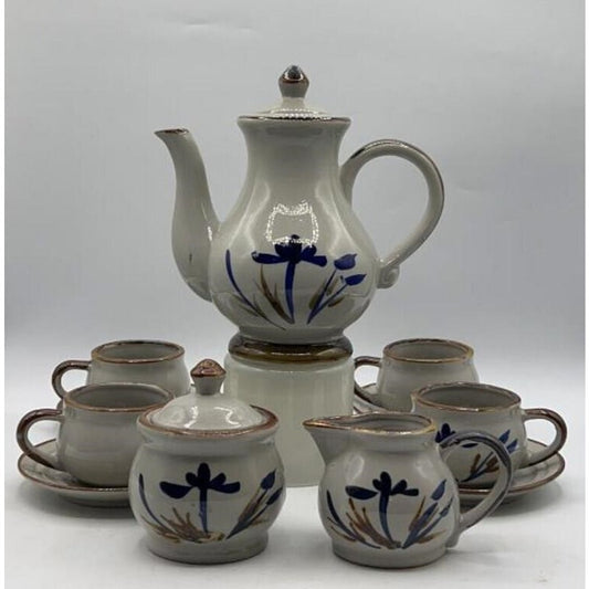 Vintage Stoneware Japanese Style Coffee Tea Set 11 Piece Hand Painted