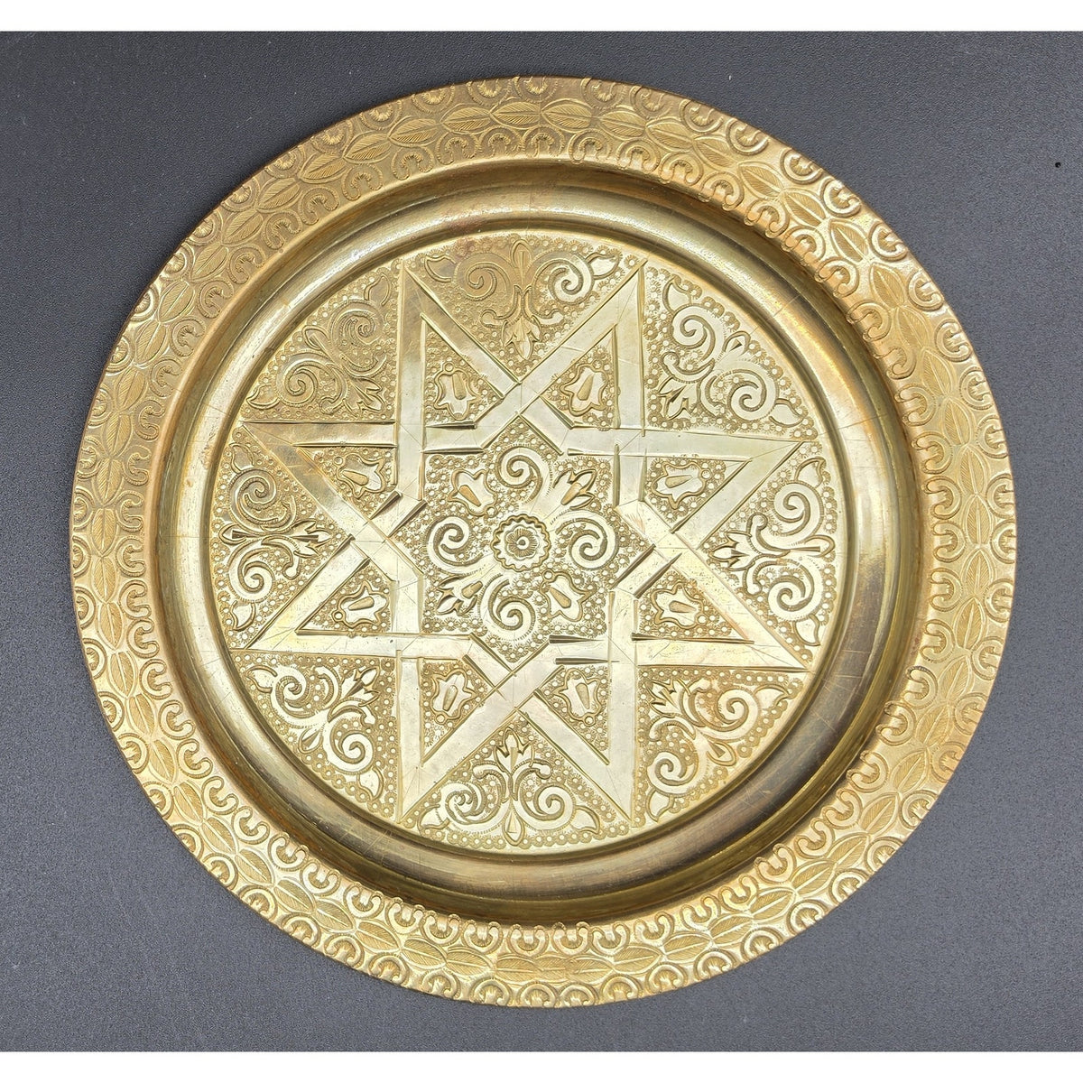 Vintage Brass Judaica Set 3 Star Plates Chalice Communion Goblet Small Feet Cup