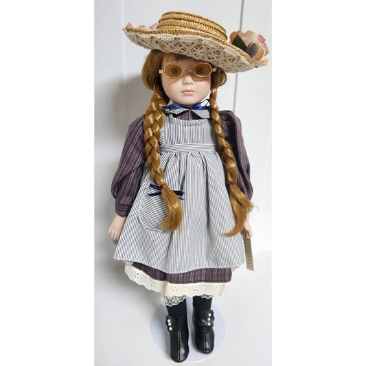 Vintage 1990s Tender Hearts Treasures “Laura” Porcelain Doll w/ Straw Hat & Glasses