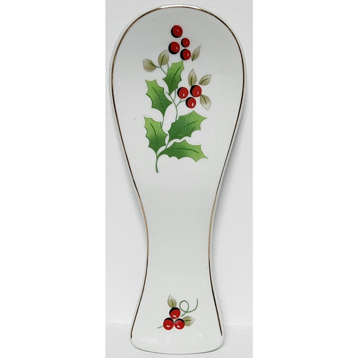 Royal Norfolk Holly Berry Spoon Rest Gold Trim Christmas Ceramic Vintage