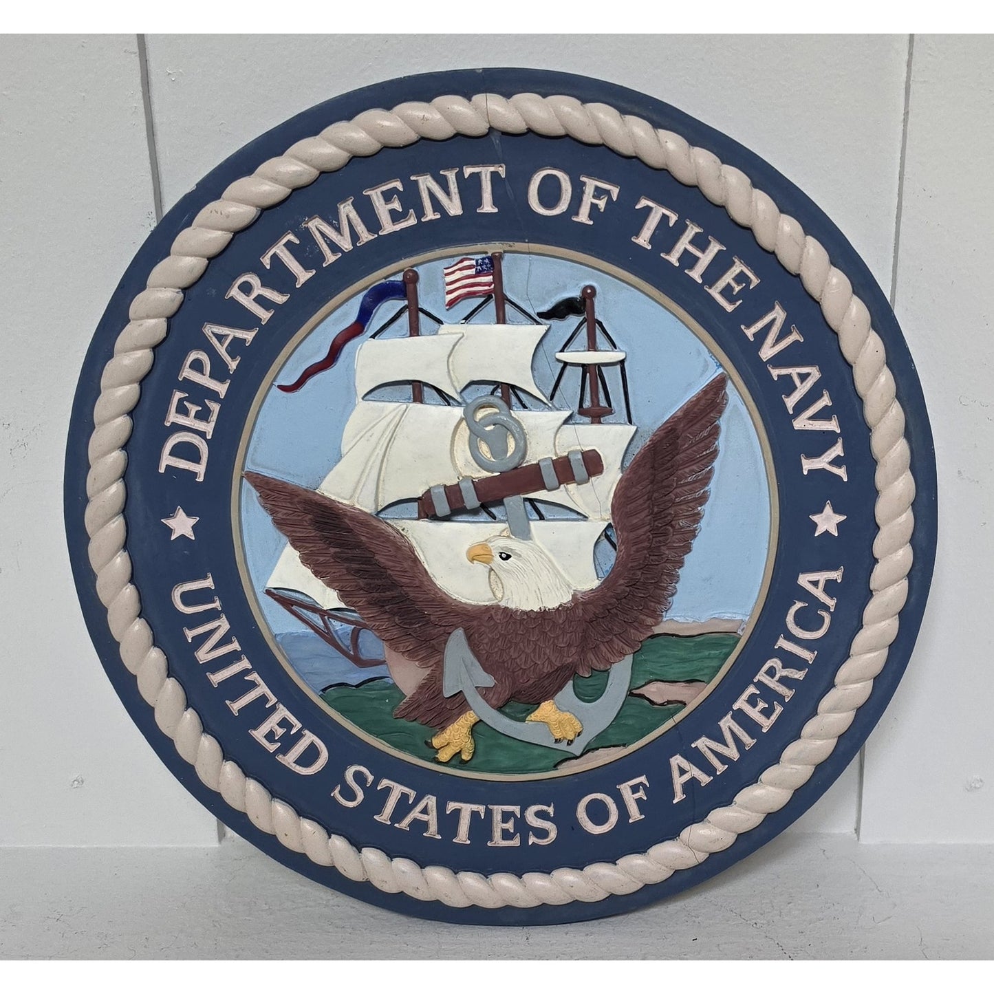 Vintage Dept. of the Navy Embossed Concrete Plaque – Hand Painted – Repaired