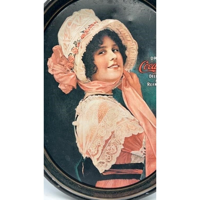 VTG 1973 Coca-Cola Tray  Betty Girl Oval Tin  1920s Ad Repro  12.5x15"