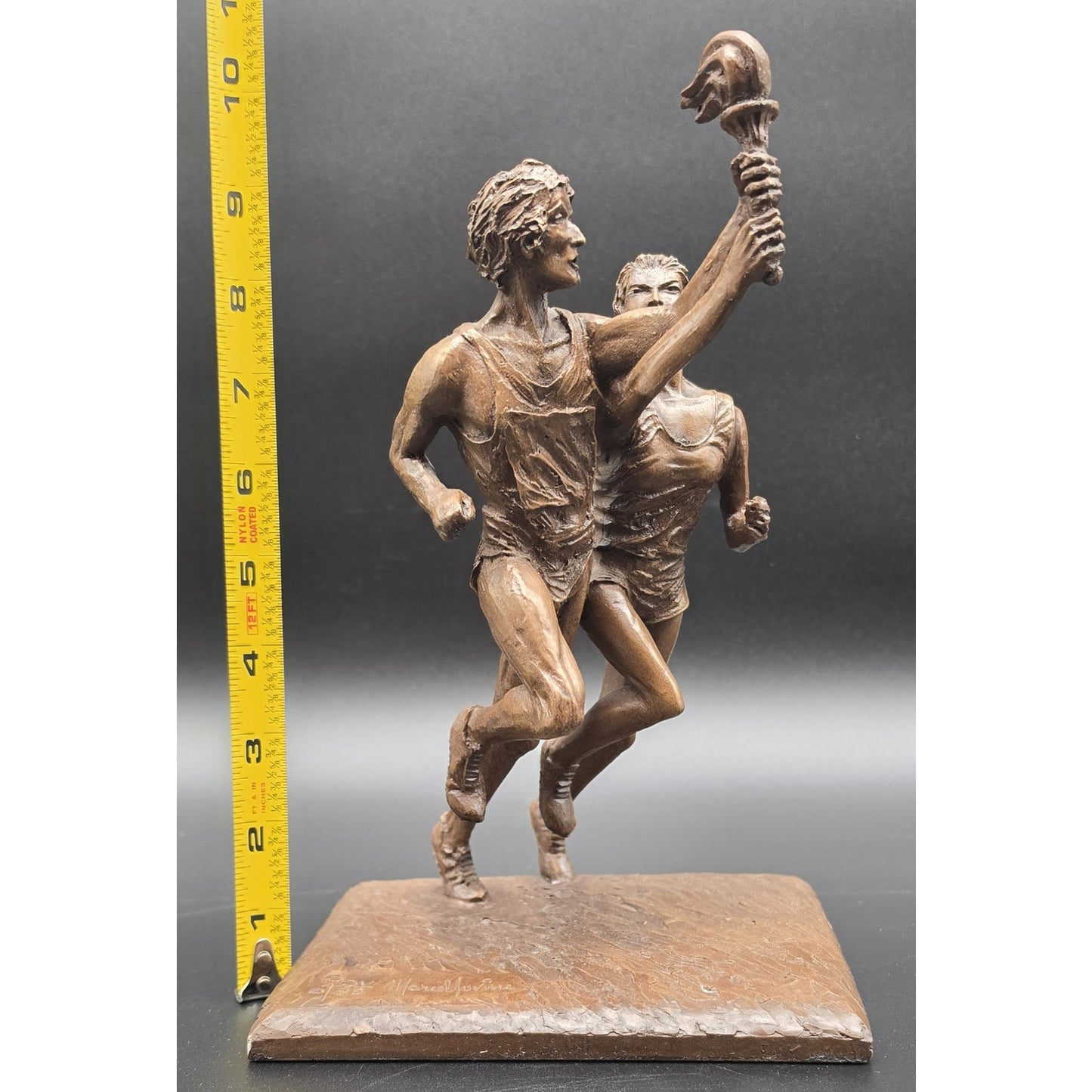 Vintage Bronze Olympic Runners Torch Sculpture 9.75" Signed Marcel Jovine