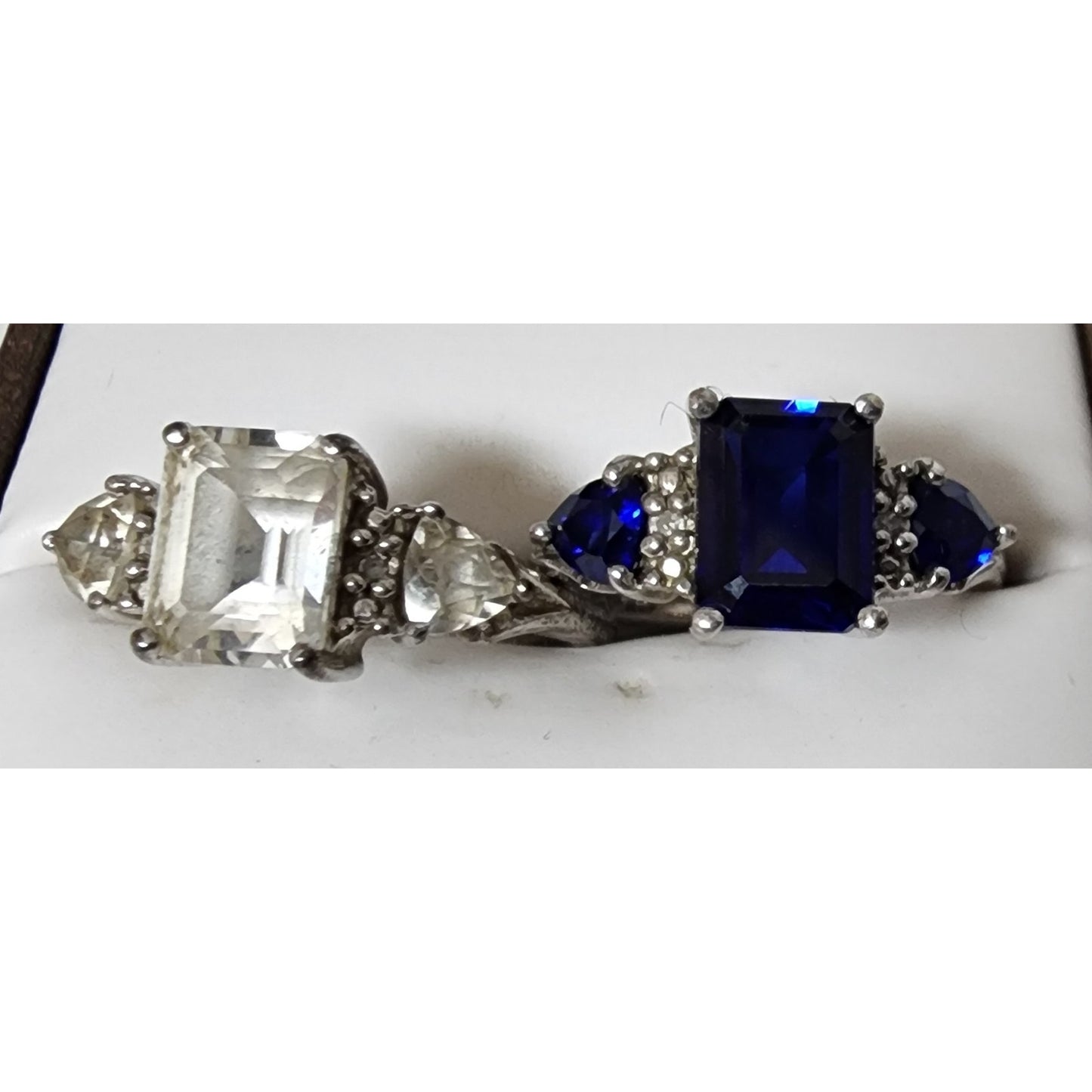 2 Vintage Sterling Silver Rings Size 7 w/ Diamonds & Gemstones + Gift Box