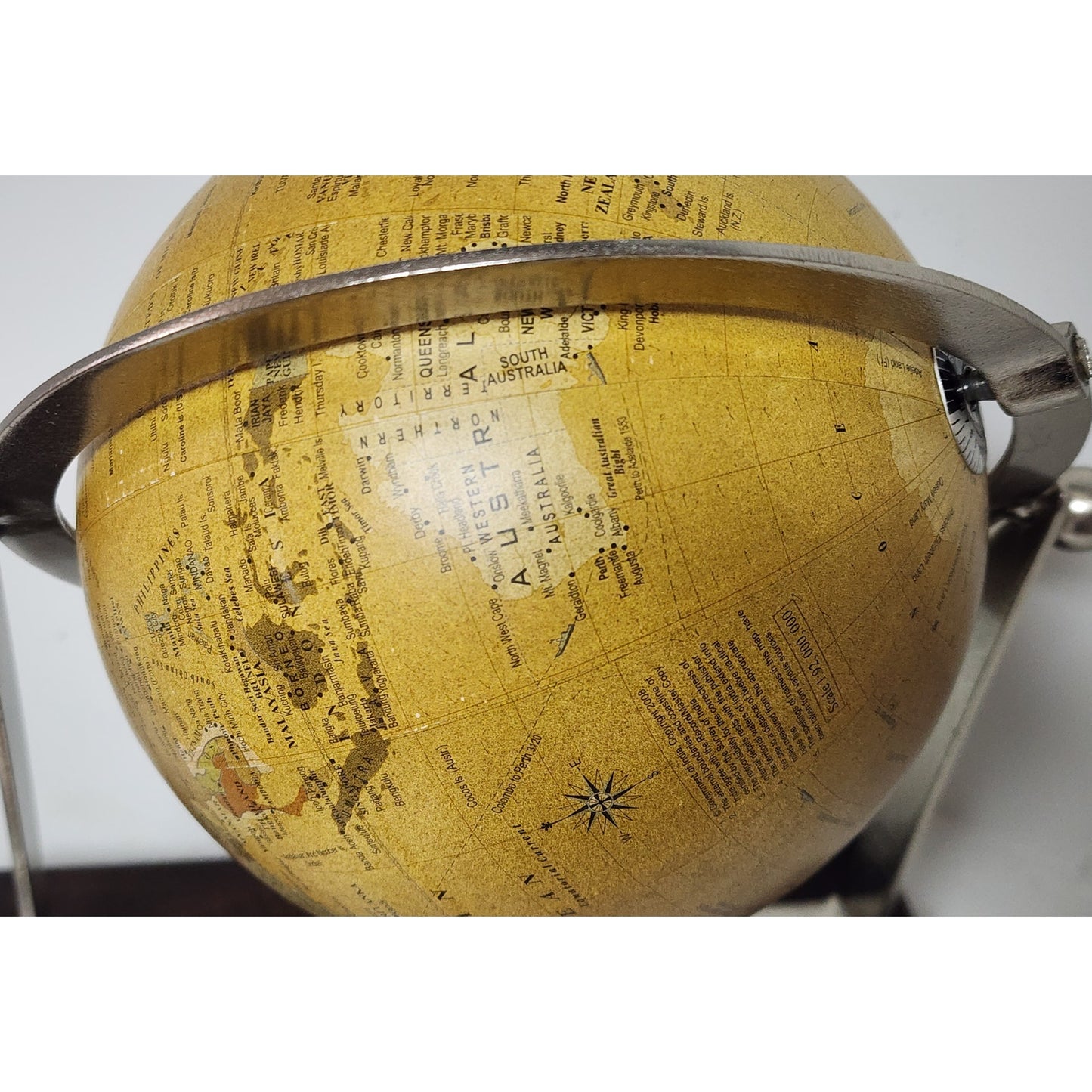 Vintage 360° Rotating World Globe on Walnut Base w/ Nickel Axis Rings
