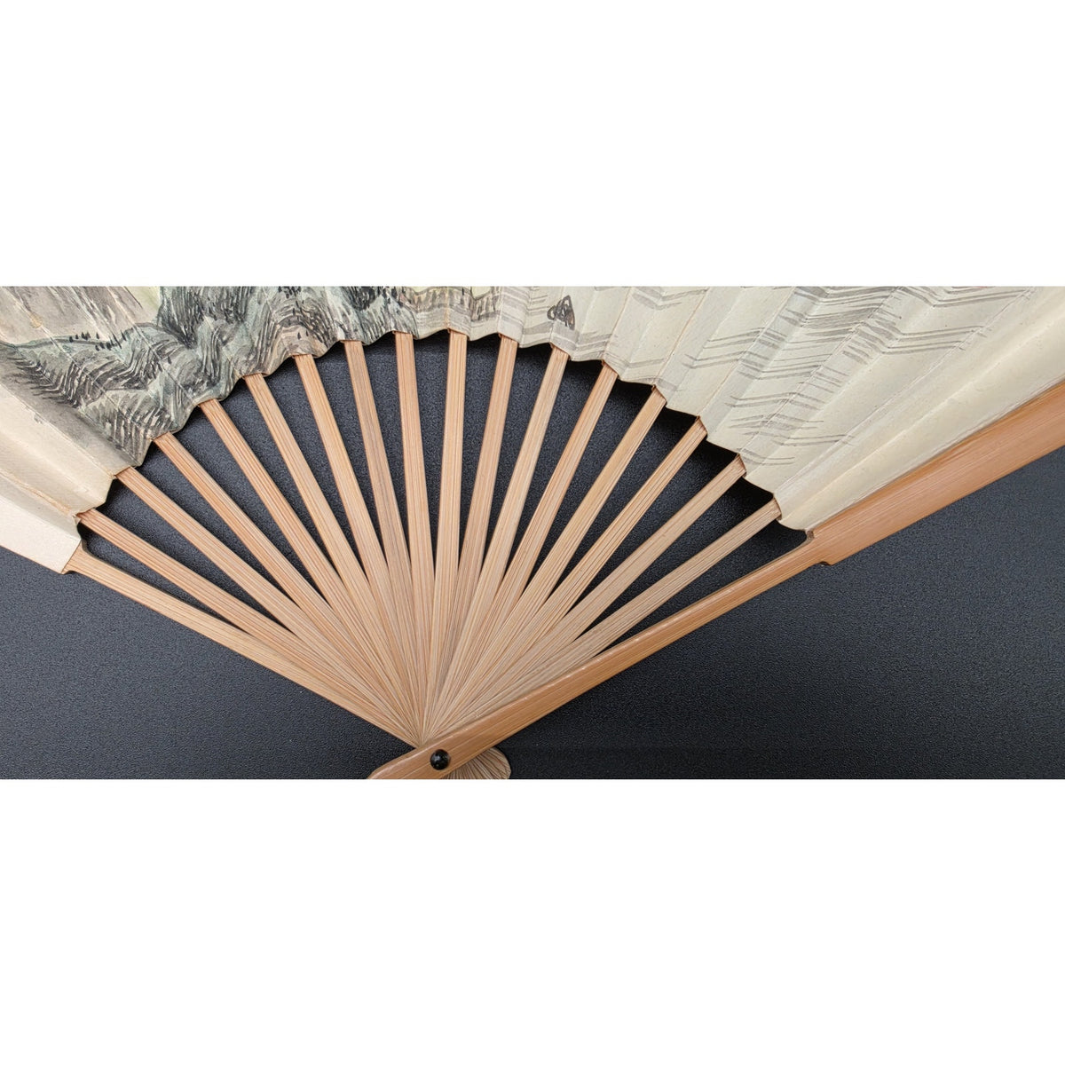 Vintage Chinese Hand Painted Landscape Folding Fan Calligraphy Poem Bamboo Frame