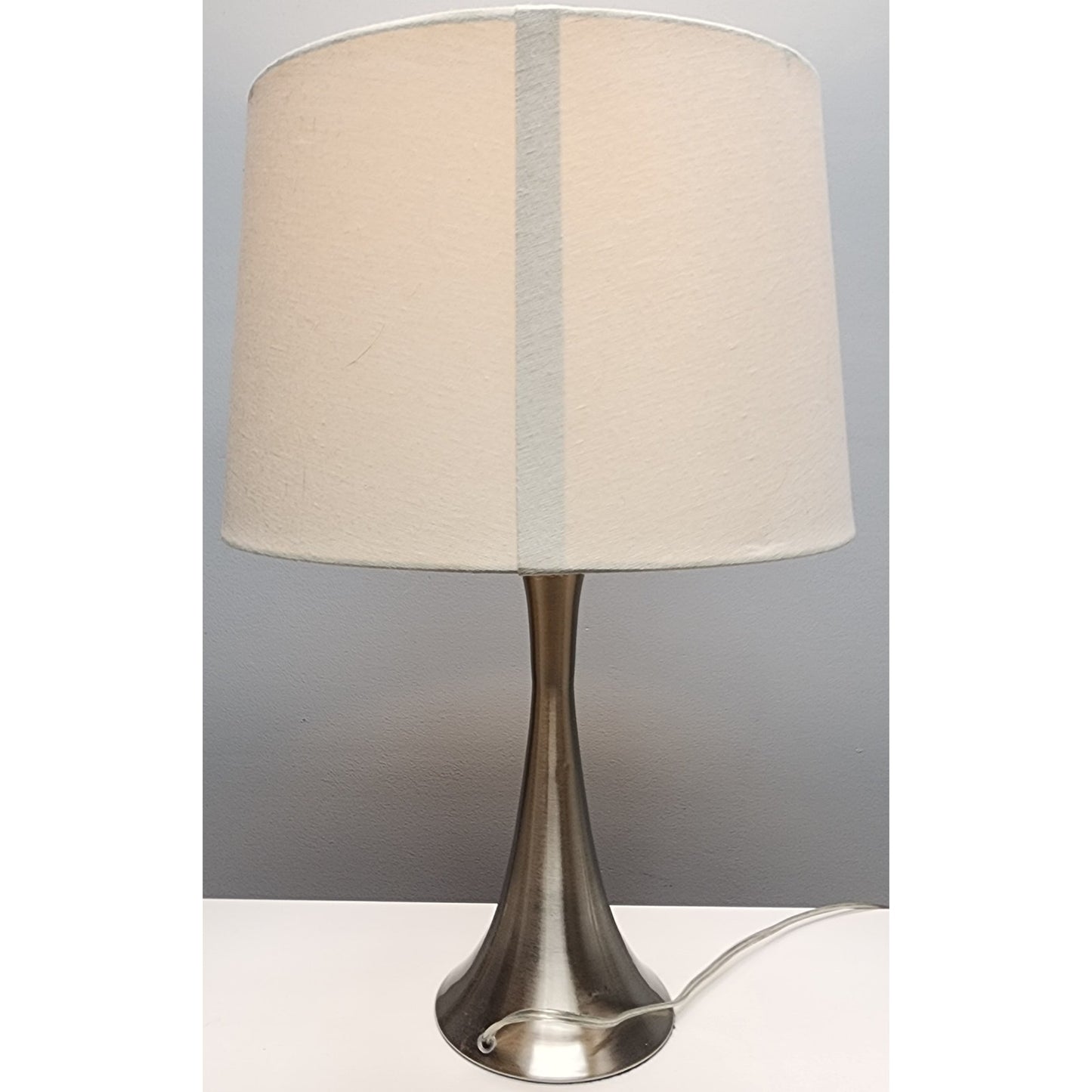 Retro Brushed Stainless Steel Table Lamp w/ Off-White Shade – 24" Tall