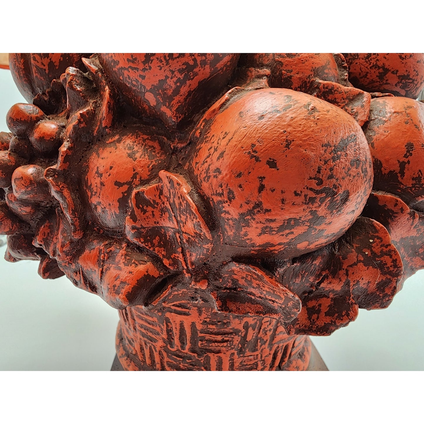 VTG 31" Fruit Basket Table Lamp w/ Floral Shade 42 lb Concrete Body Brass Finial