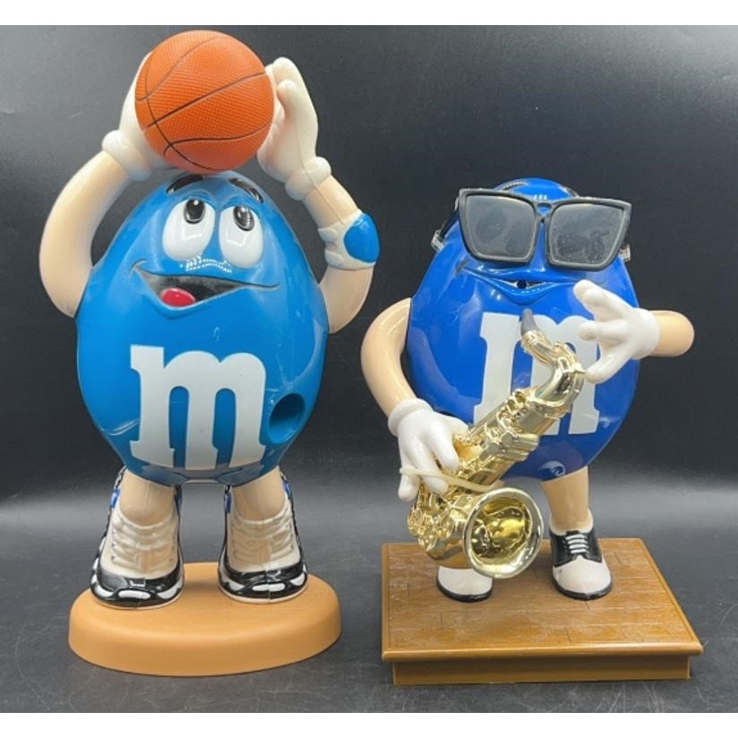 Vintage M&M’s Blue Candy Dispensers Lot – Basketball Player & Saxophone Musician