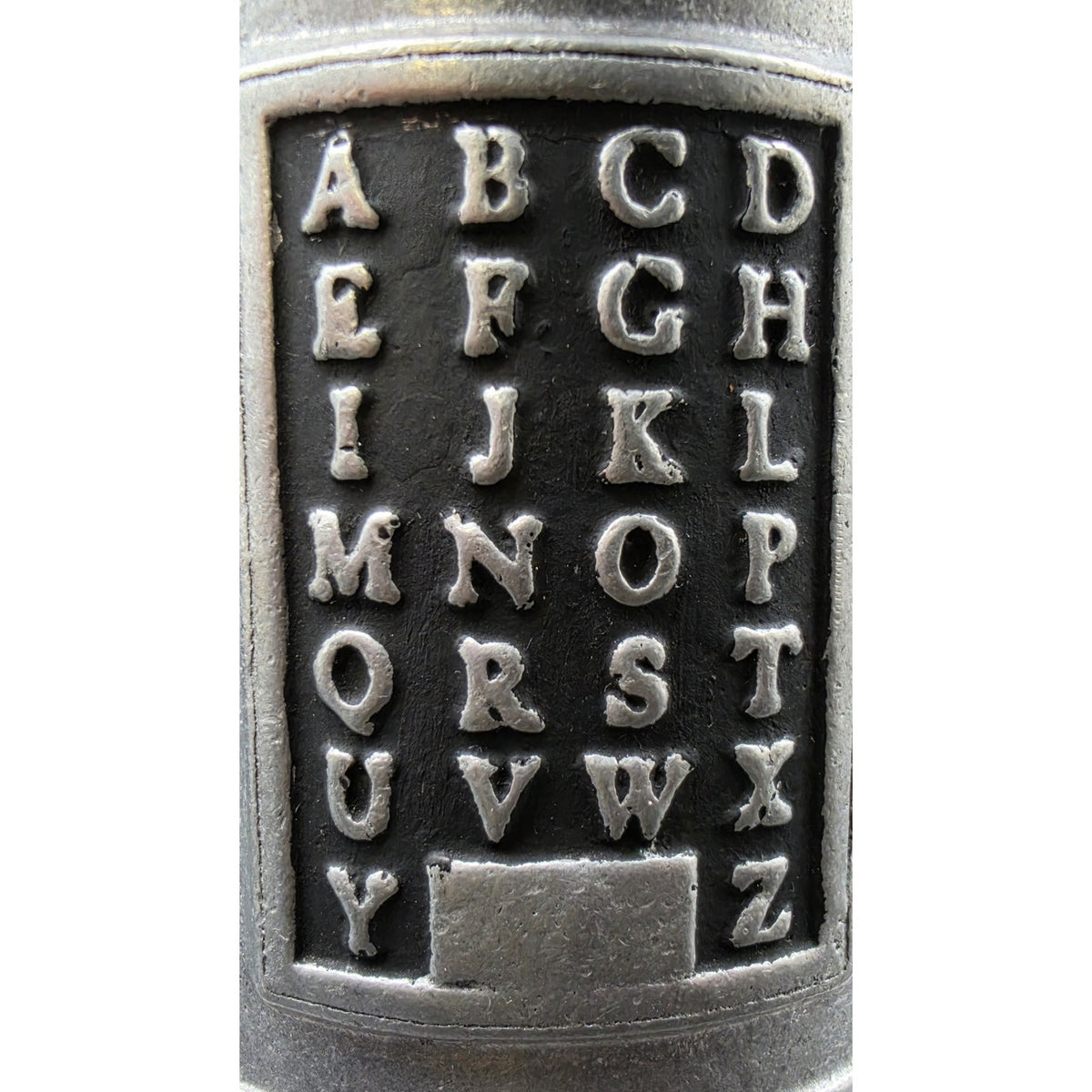Vintage Solid Pewter Alphabet Cup Mug Heavy Metal ABC Hornbook Sampler Style