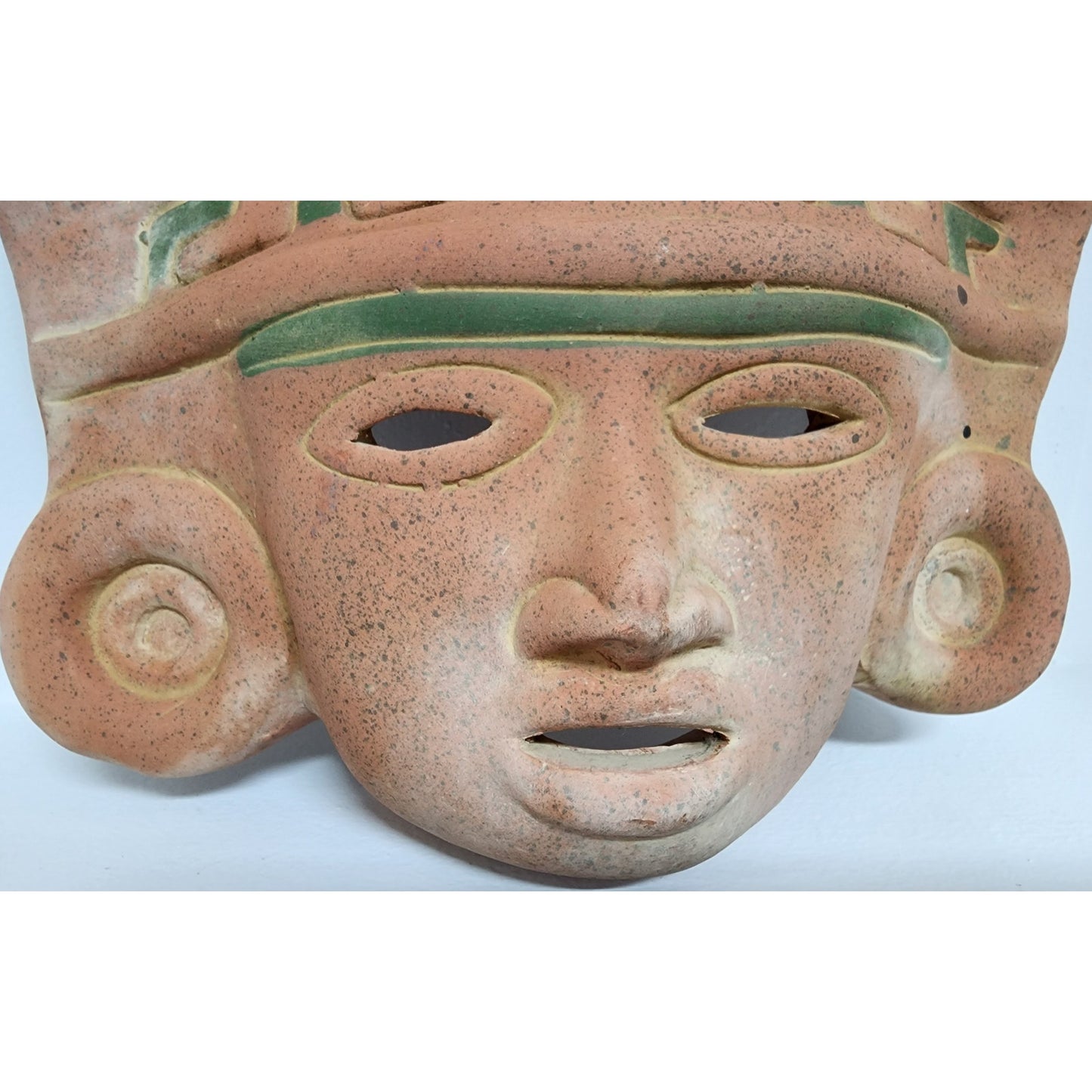 Vintage Terracotta Clay Mask Aztec Mayan Style Wall Art 12” Handcrafted Mexico