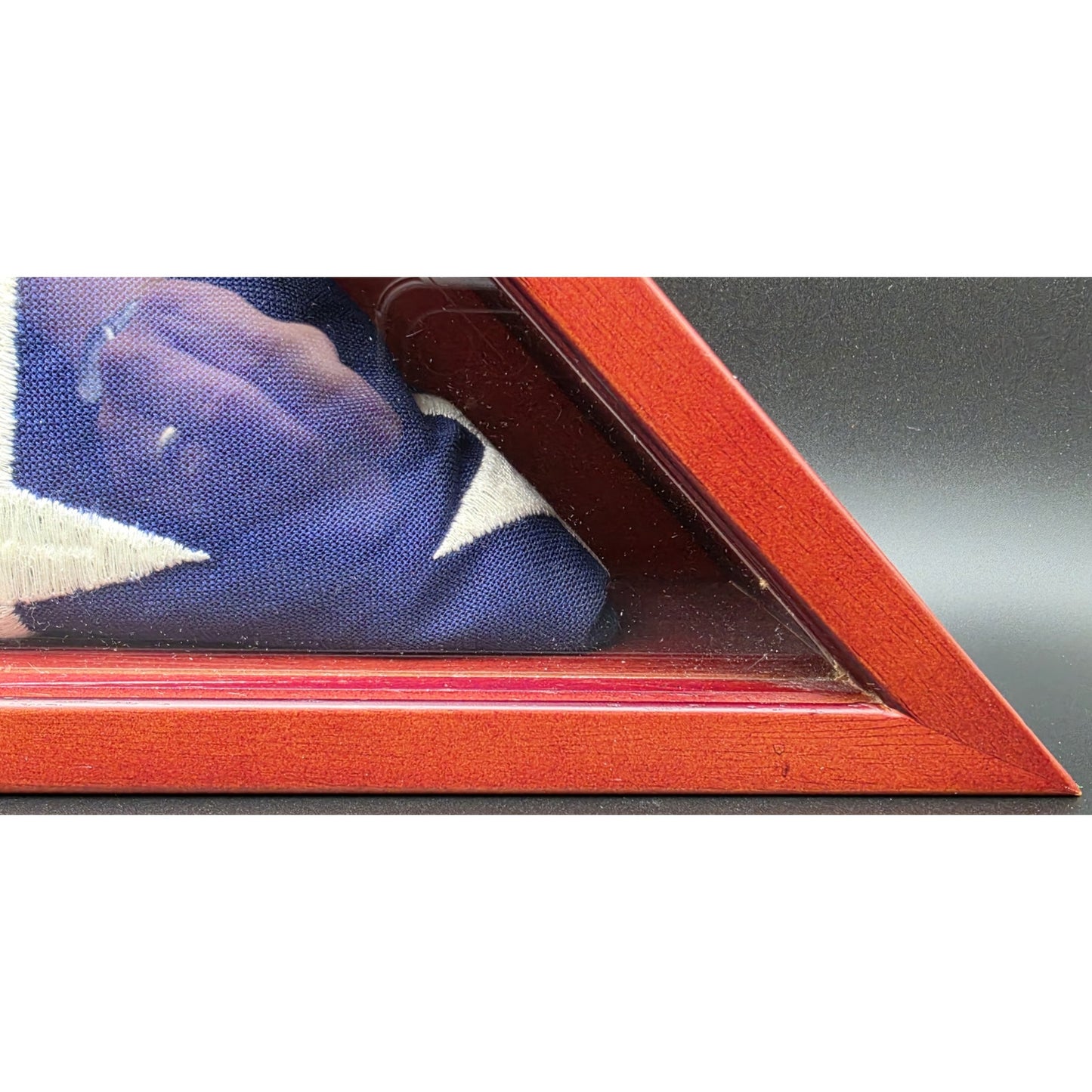Vintage US Veteran Burial Flag in Solid Wood Triangular Display Case