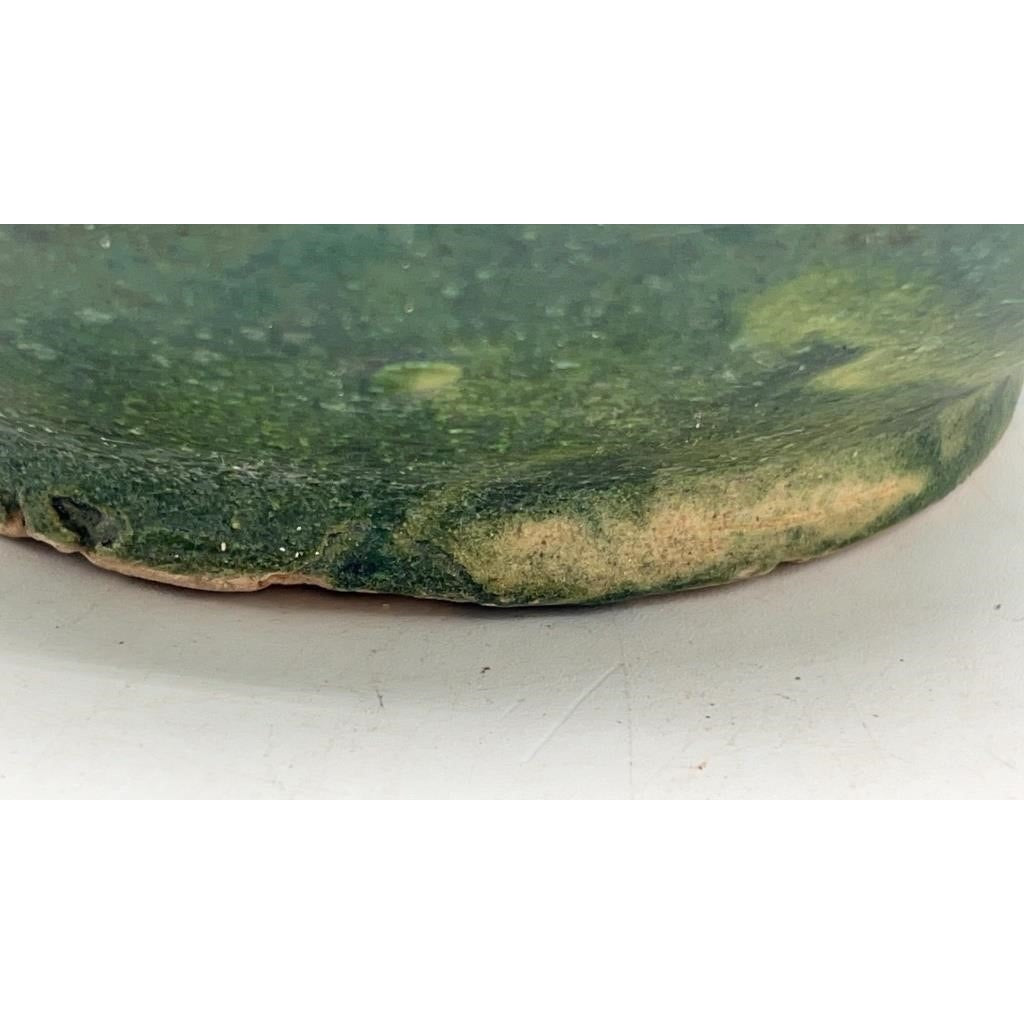 VTG Green Glazed Pottery Spittoon Vine & Floral Pattern 7.5" x 5"