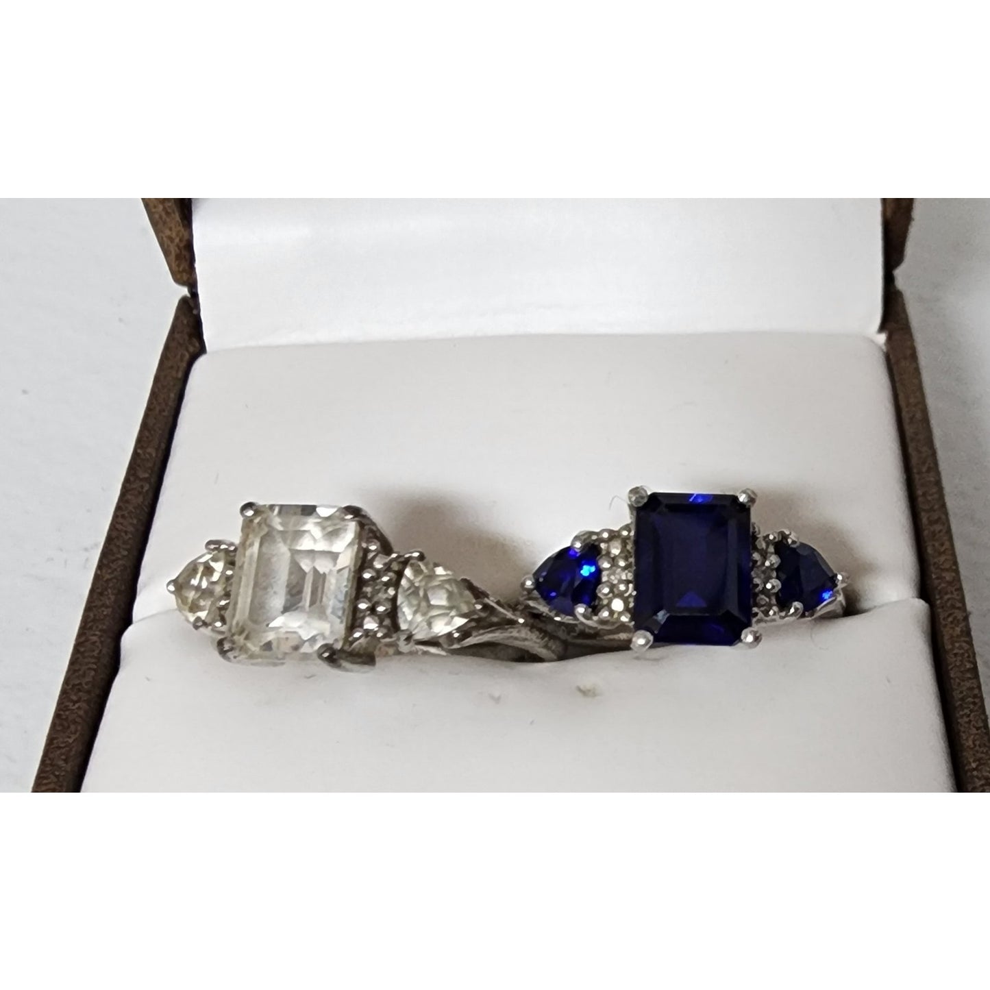 2 Vintage Sterling Silver Rings Size 7 w/ Diamonds & Gemstones + Gift Box