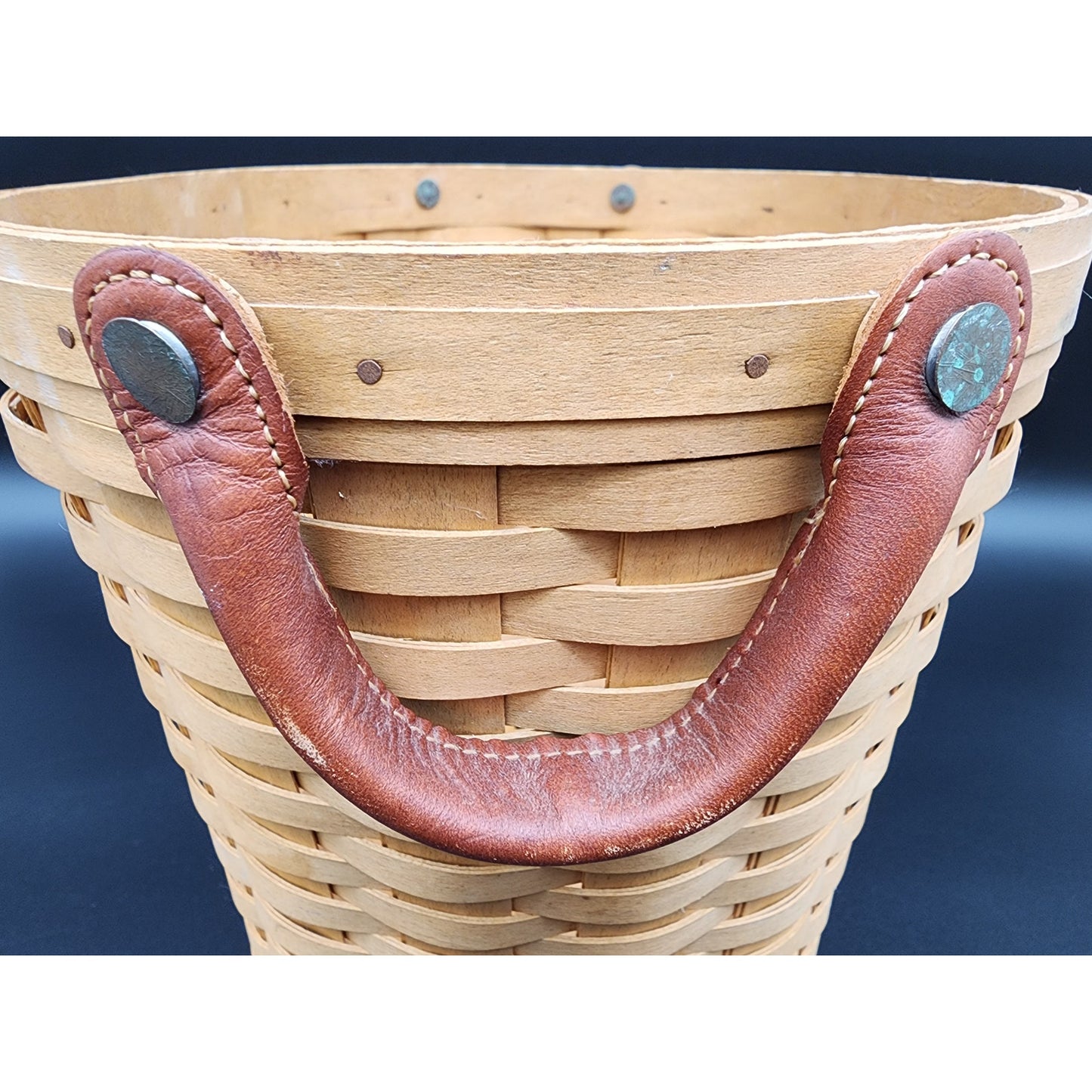 2005 Longaberger Leather Handles Basket Signed TET w/ Liner 11.5" x 9.25"