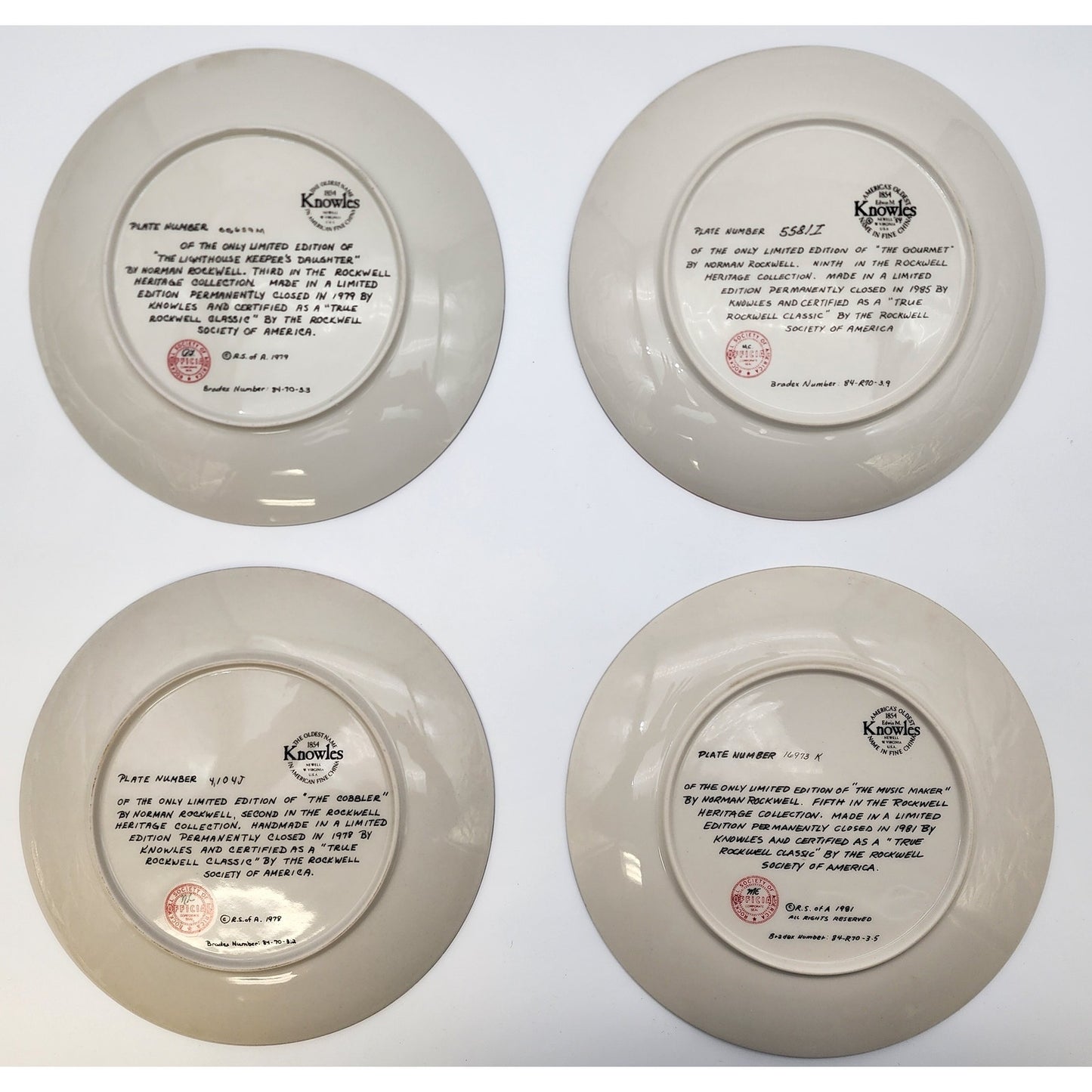 Set of 4 Norman Rockwell Collector Plates Knowles Ltd Ed True Classics w/ Cert