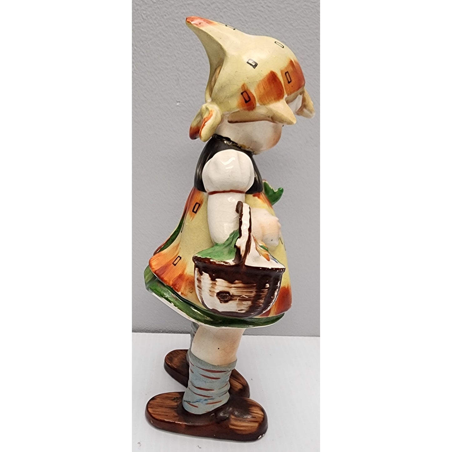Vintage Made in Japan Dutch Girl Figurine Hand Painted w/ Flower Basket 8.5"