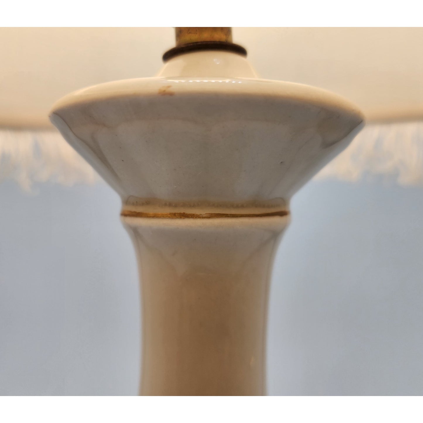 Vintage Asian Ceramic Lamp Gold Floral Relief w/ Tassel Shade 31" Tall Works
