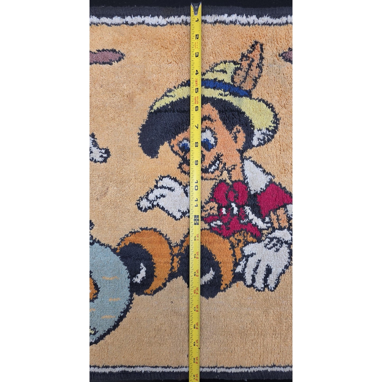 Vintage Disney Pinocchio & Friends Tapestry Rug w/ Fringe 21x34.5