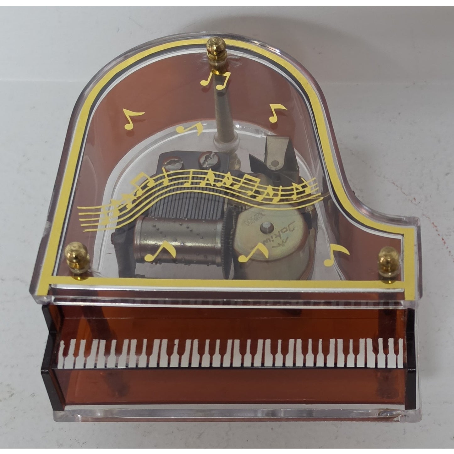 Vintage Jokiwa Japan Grand Piano Music Box Clear Amber Plexiglass Nice Works