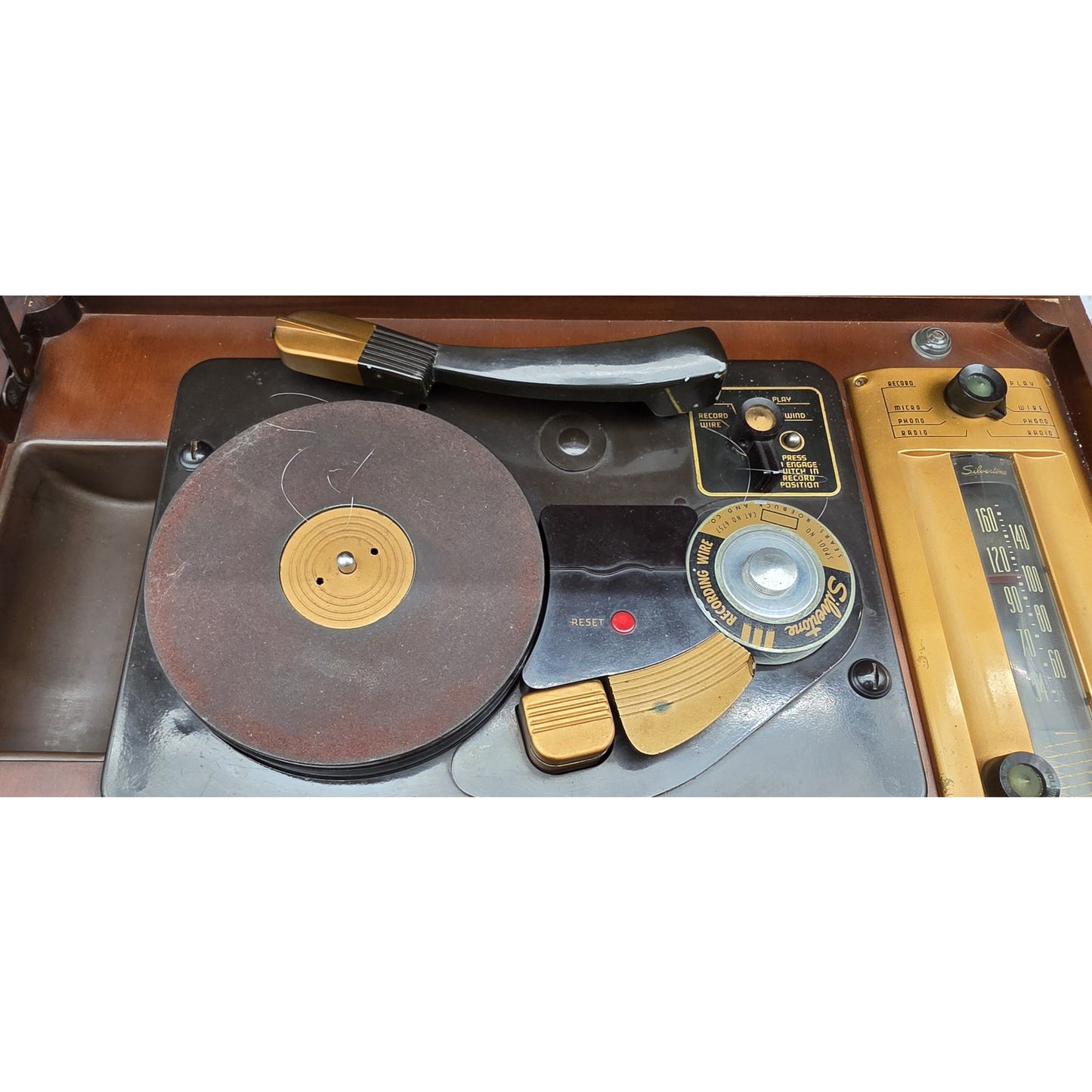 1949 Silvertone 8086B Wire Recorder AM Tube Radio Phono Untested w/ Wire