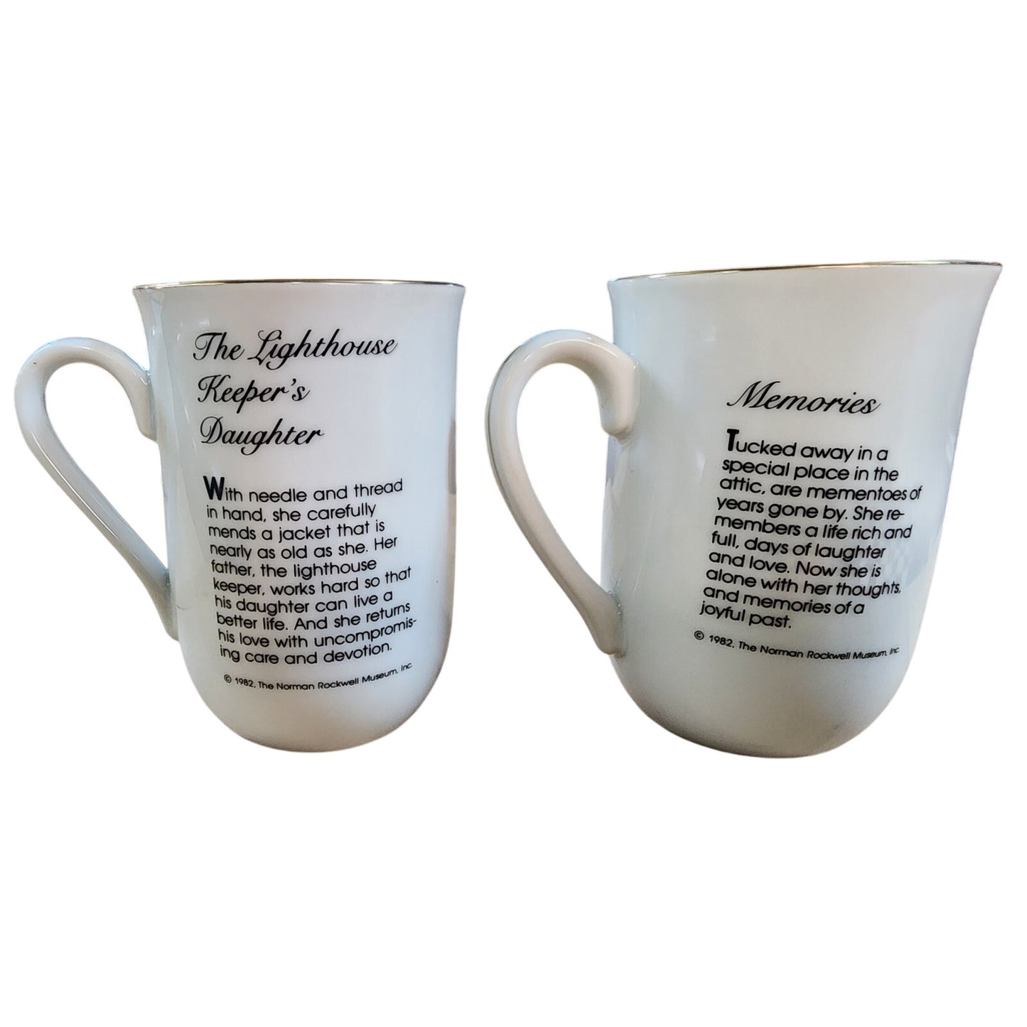 Norman Rockwell Museum Coffee Mug Cup Glasses (1982) Gold Trim - VINTAGE - 8 Pc (Rare)