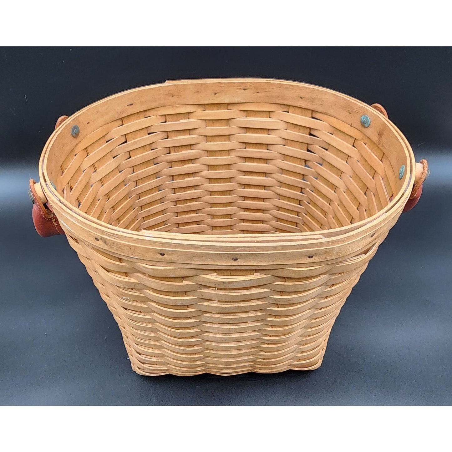 2005 Longaberger Leather Handles Basket Signed TET w/ Liner 11.5" x 9.25"