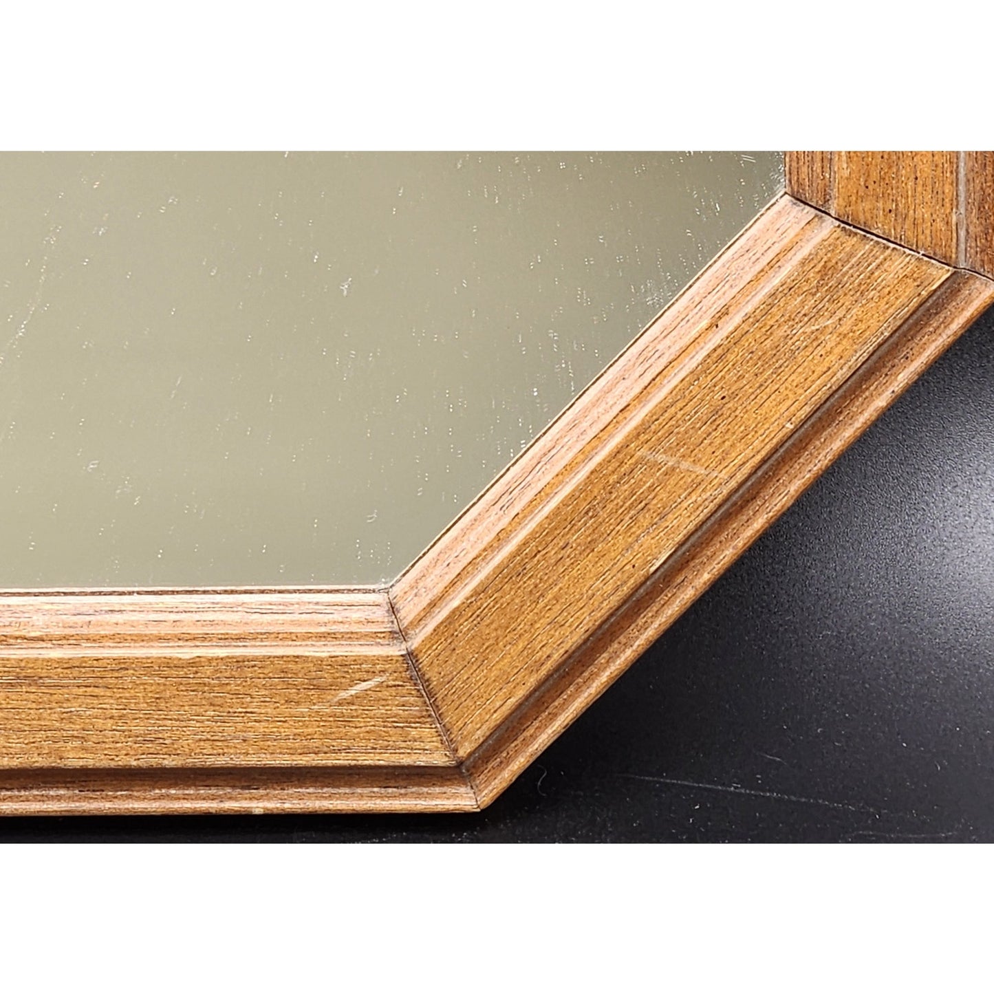 Vintage Solid Wood Octagon Mirror w/ Beveled Frame & Dual Hanging Options