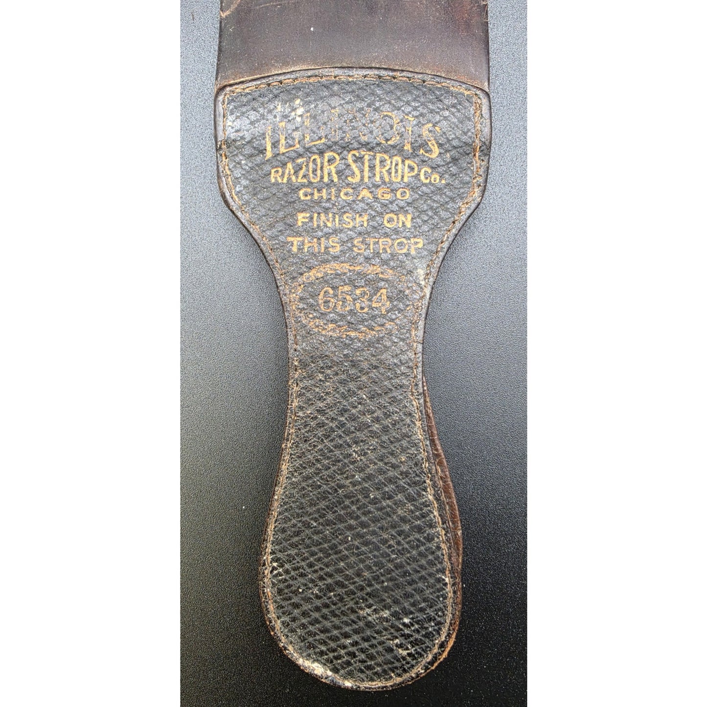 Vintage Illinois Barber Razor Strop 6534 Two‑Sided Leather w/ Brass Ring
