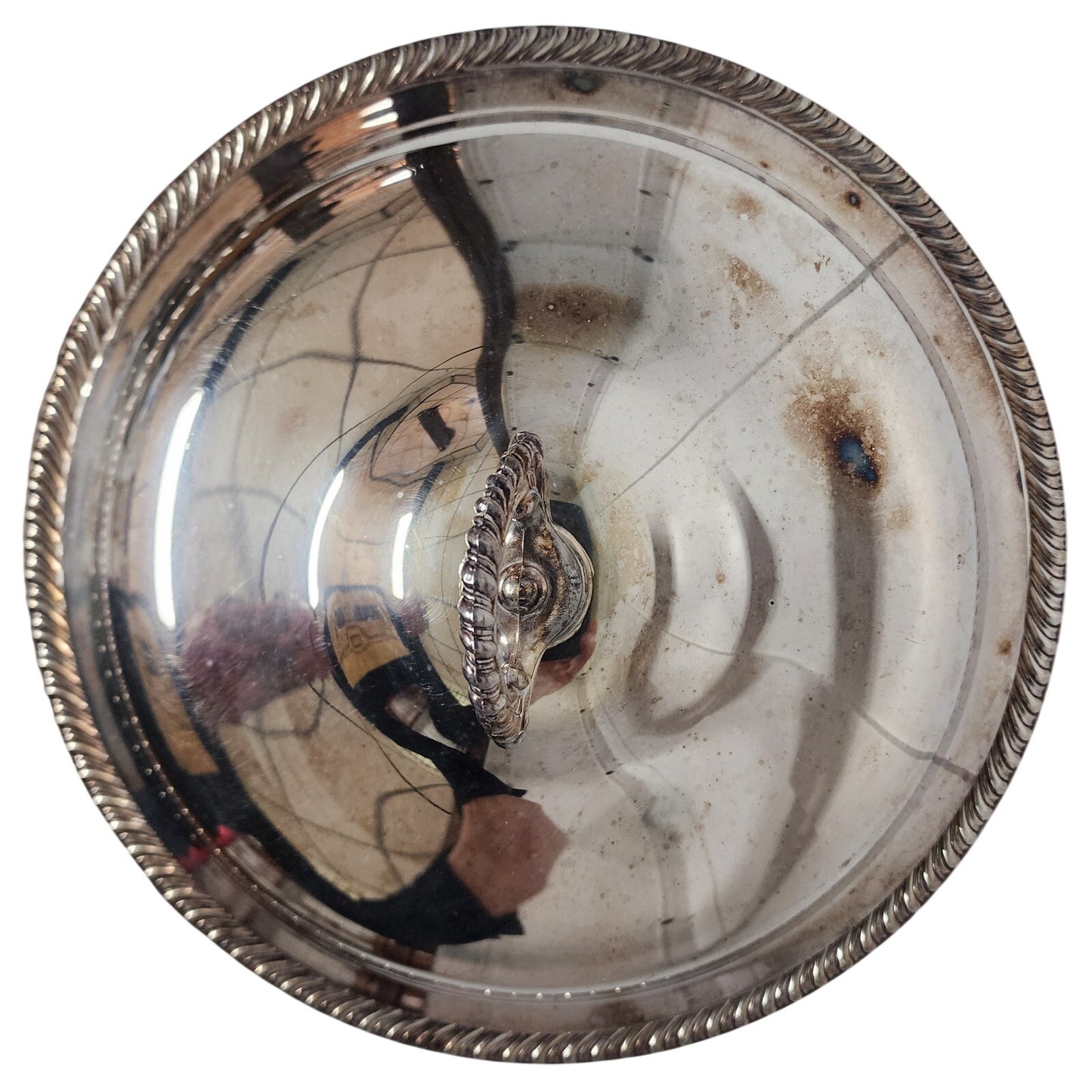 Vintage Wm Rogers Silver Plated Covered Bowl #862 Rope Trim 10.25" Diameter