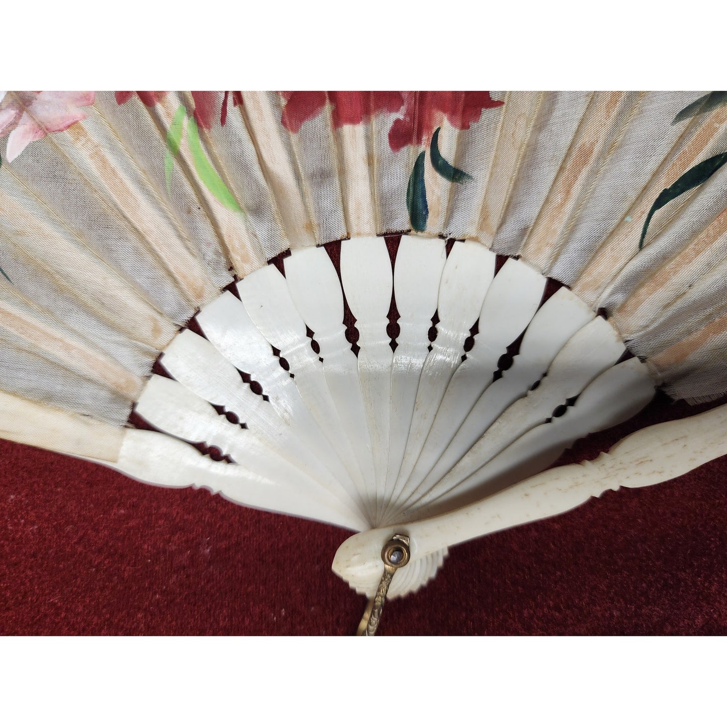 Vintage Japanese Hand Fan Framed 14.25 x 8, Bone Blades Shadowbox - Rare