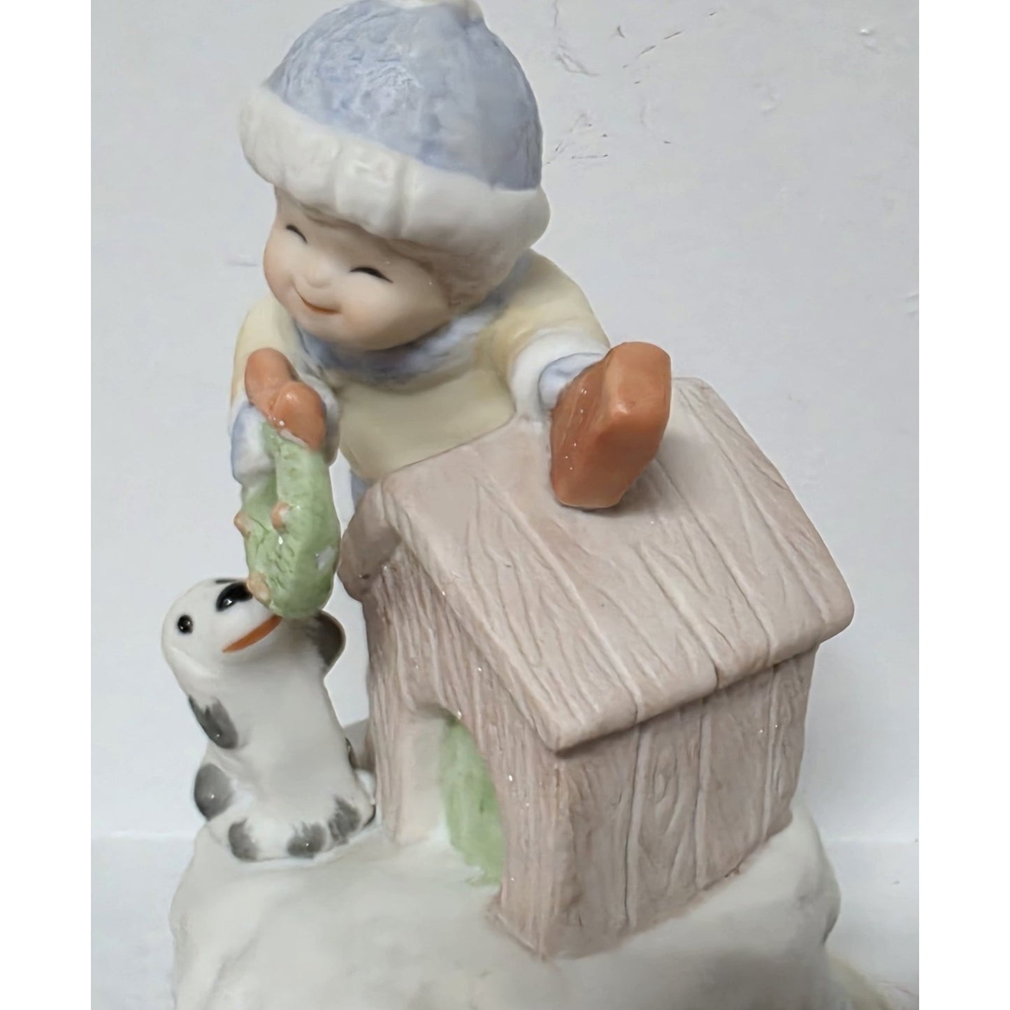 Vintage Boy & Dog Christmas Music Box Rotating Porcelain Figurine