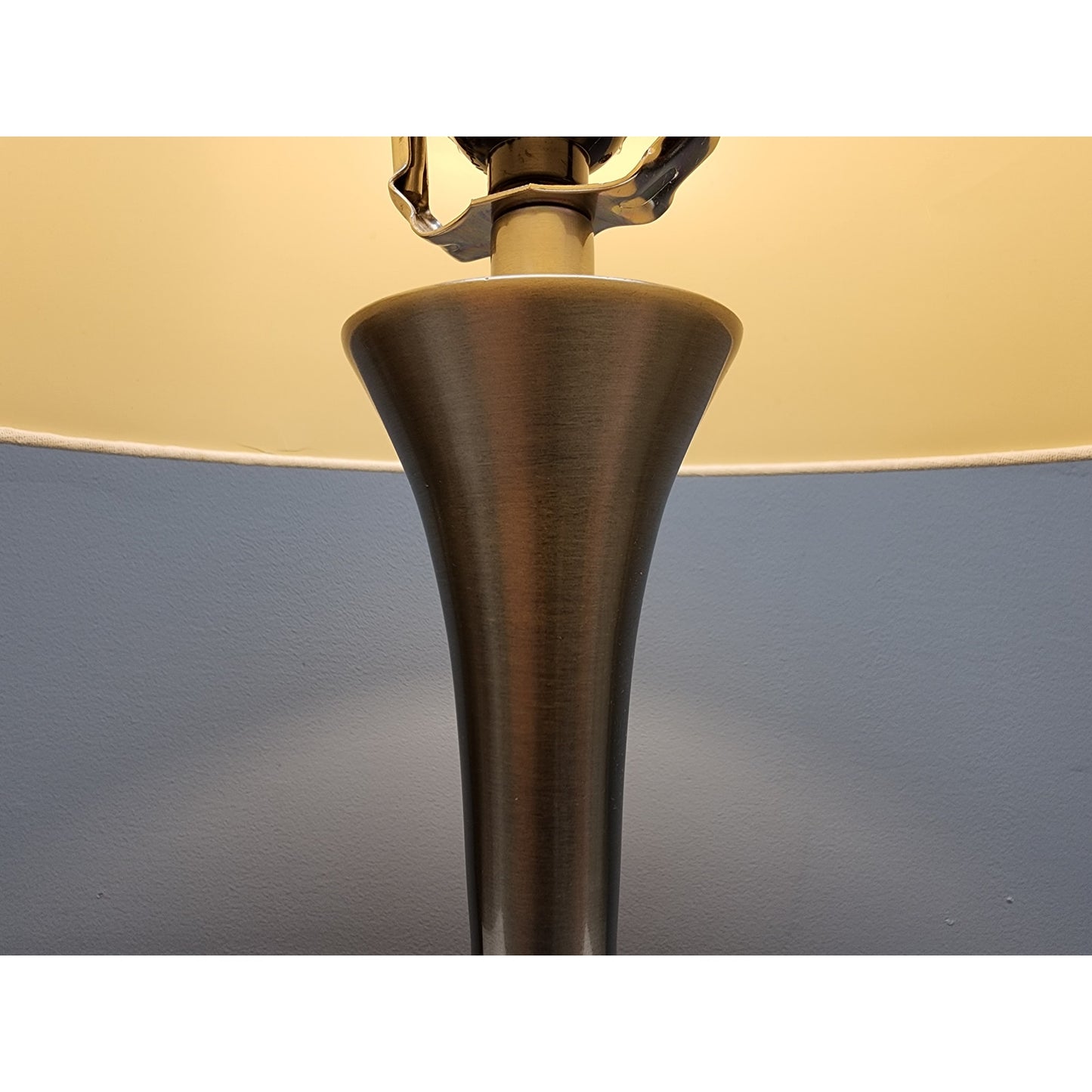 Retro Brushed Stainless Steel Table Lamp w/ Off-White Shade – 24" Tall