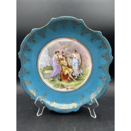 Victoria Austria Sevres Style Kaufmann Watteau Scene Plate 10" Celeste Blue 22K Gold