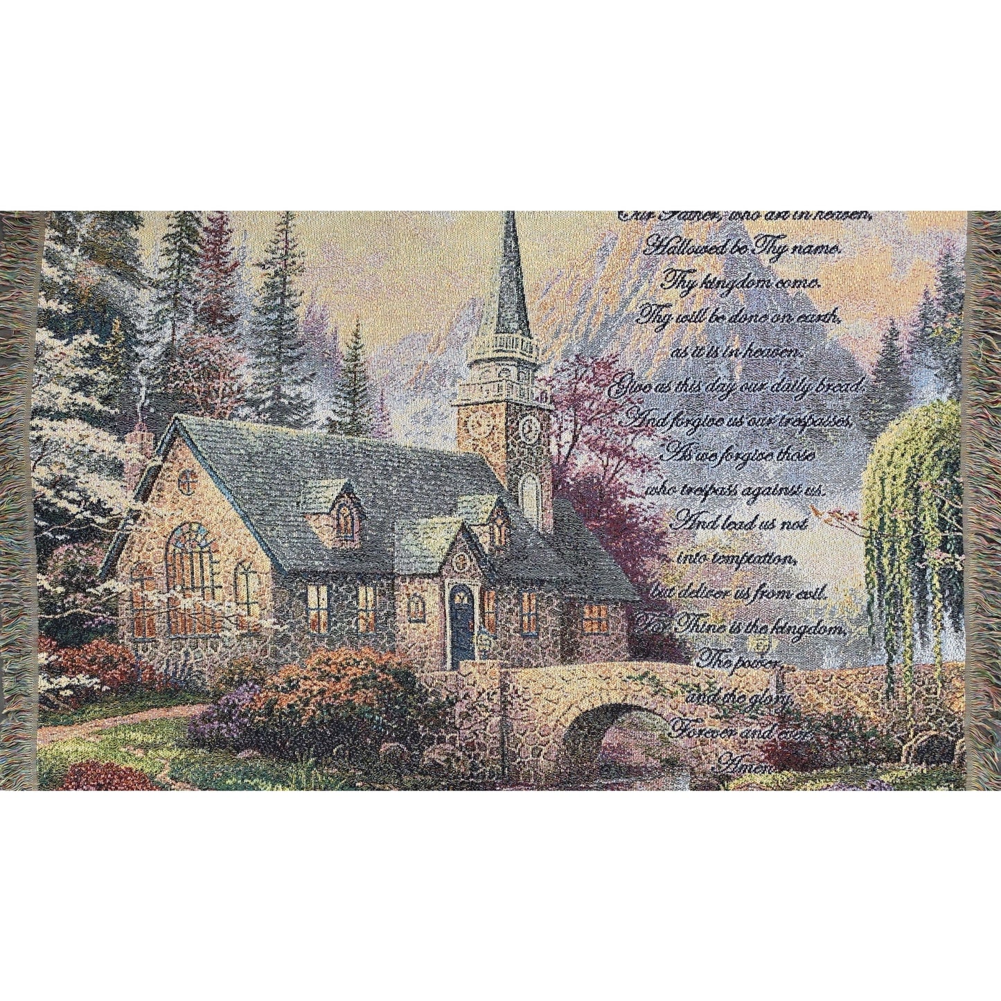 Thomas Kinkade 2006 Lord’s Prayer Tapestry Throw 60x51 Vintage Chapel Scene