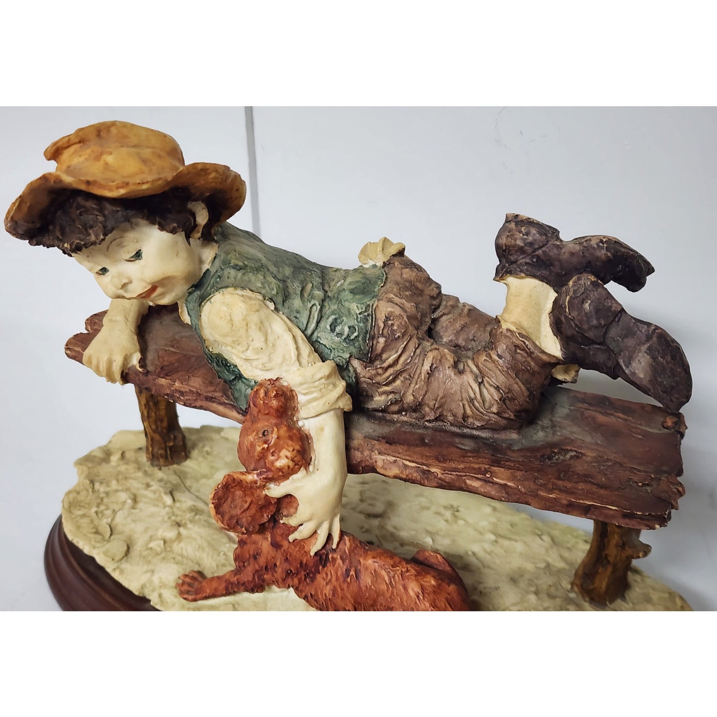 Giuseppe Armani Boy & Dog Figurine on Wood Base 9.5" Vintage Italy