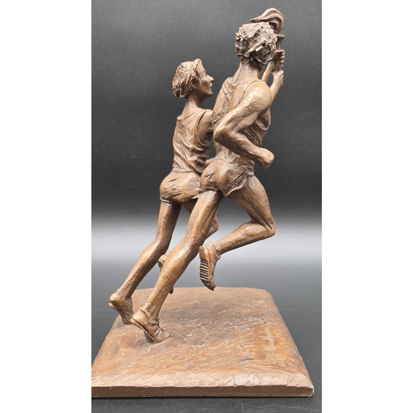 Vintage Bronze Olympic Runners Torch Sculpture 9.75" Signed Marcel Jovine