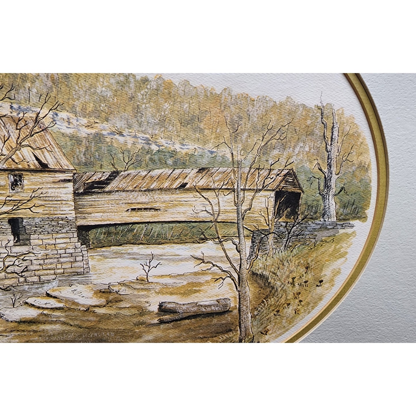 Vintage Howard Fain “King’s Mill” 1976 #291/500 Signed & Framed Print, Oval Matte