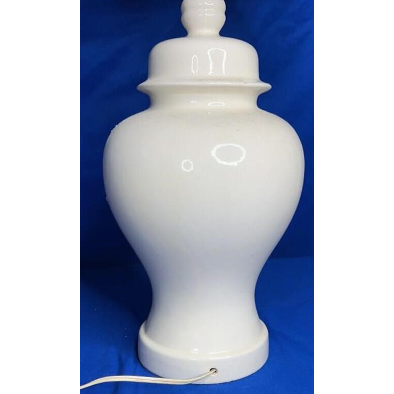 Vintage Ginger Jar Table Lamp w/ Floral Relief & Square Shade 28" Tall Works