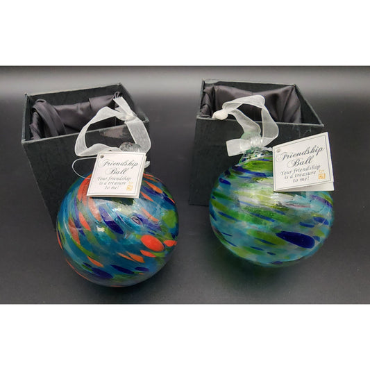 Vintage Giftcraft Friendship Balls Pair w/ Boxes – Handblown Art Glass 3.5"