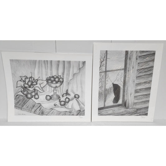 2 Vintage Thelma Nanney Signed Numbered Prints Fruit Still Life & Window Scene
