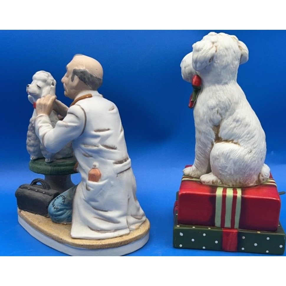VTG Lefton Vet & Poodle Figurine #7270 + Schmid Scottie Dog Music Box