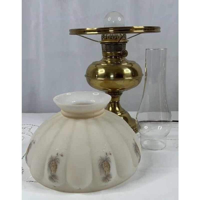 Aladdin Brass Table Lamp w/ Hand-Painted Milk Glass Shade – Model Works