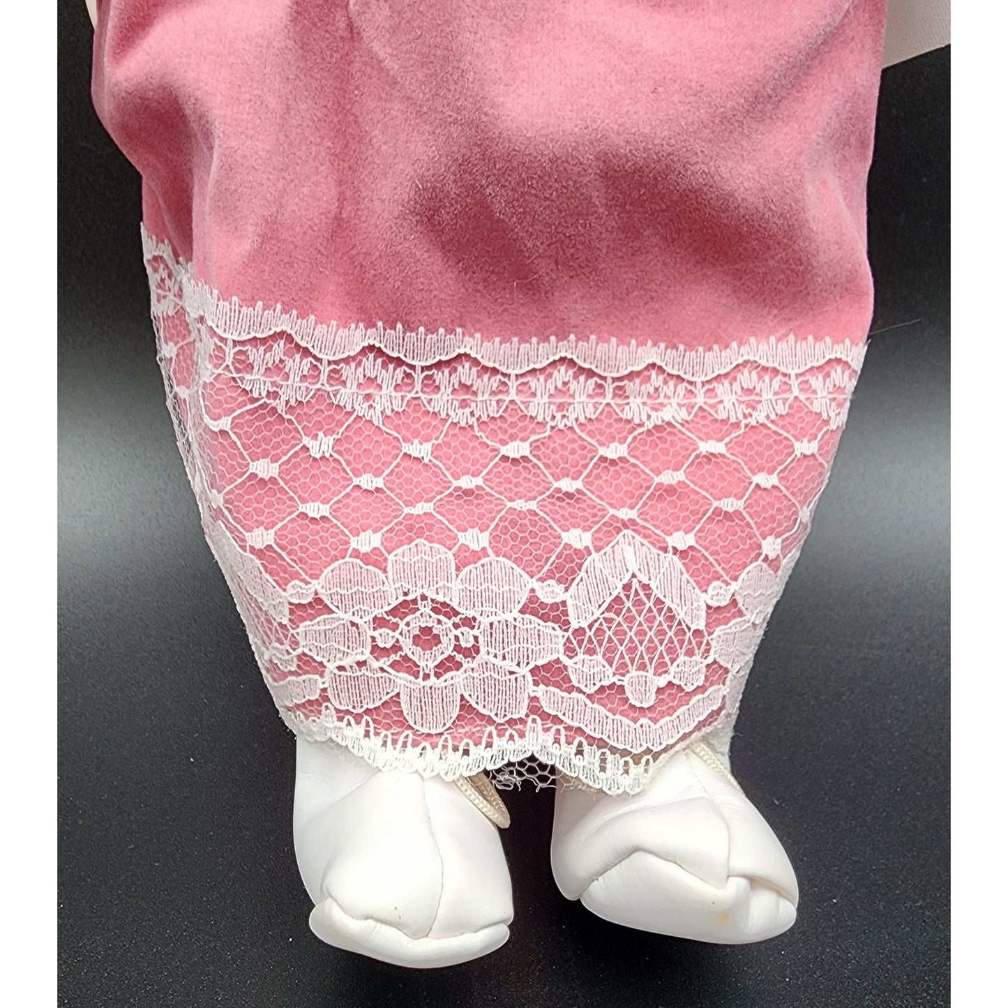 Vintage 16" Porcelain Doll “Tracy” TH‑64 Pink Velvet Dress w/ Bonnet & Box