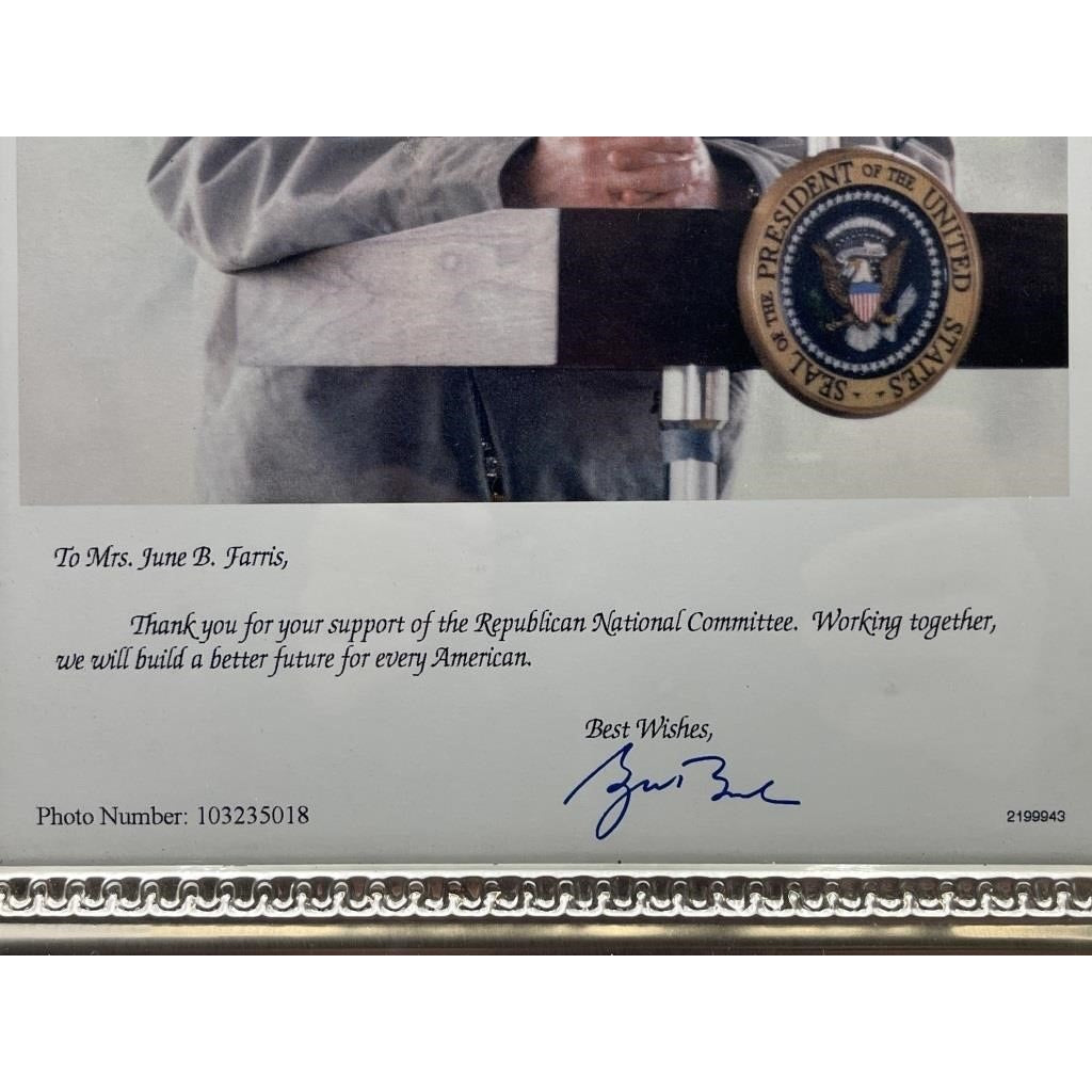 President George W. Bush Signed Photo 12x10 in Ornate Silver Metal Frame w/Glass