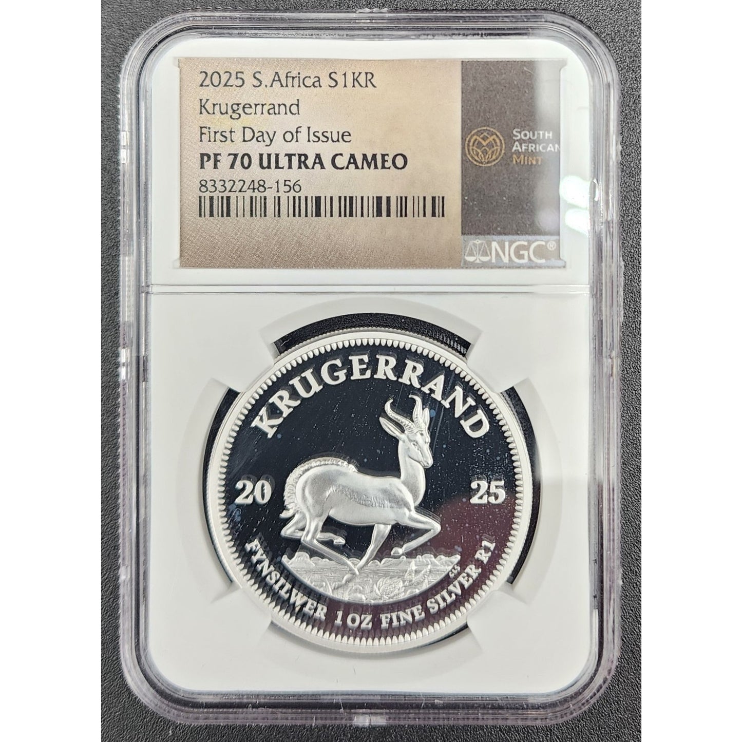 2025 SA Krugerrand PF70 FDOI NGC Fine Silver 1oz + Mini South Africa Flag Set