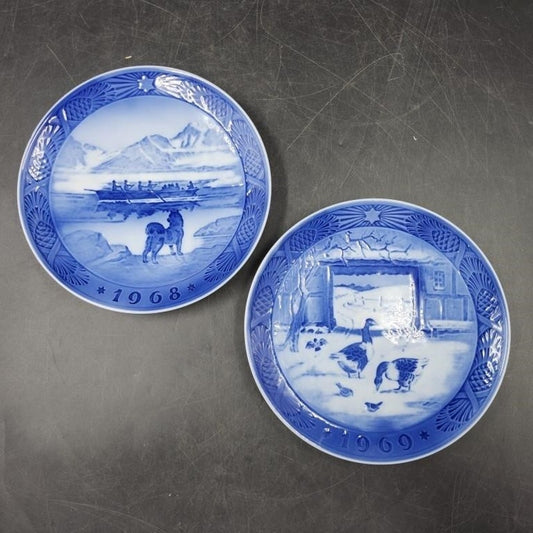 Royal Copenhagen Christmas Plates – 1968 & 1969 – Vintage Danish Porcelain Set of 2