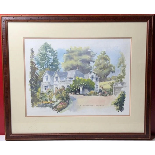 “Bishopdale – Nelson” Original Watercolor by James Borrow  Framed NZ Residence on Textured Paper - Vintage