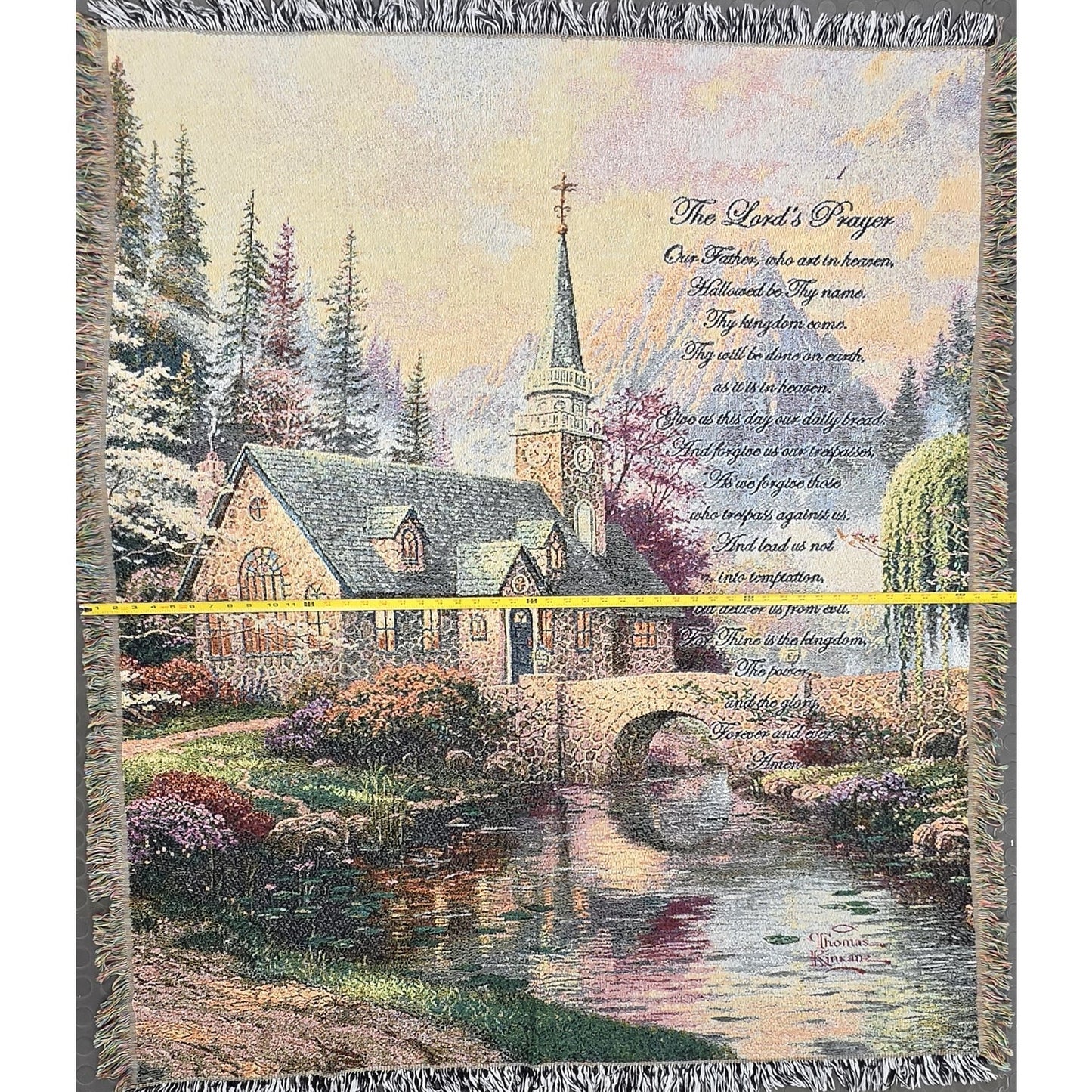 Thomas Kinkade 2006 Lord’s Prayer Tapestry Throw 60x51 Vintage Chapel Scene